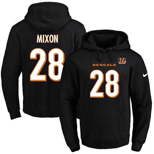 Nike Bengals #28 Joe Mixon Black Name & Number Pullover NFL Hoodie - Click Image to Close